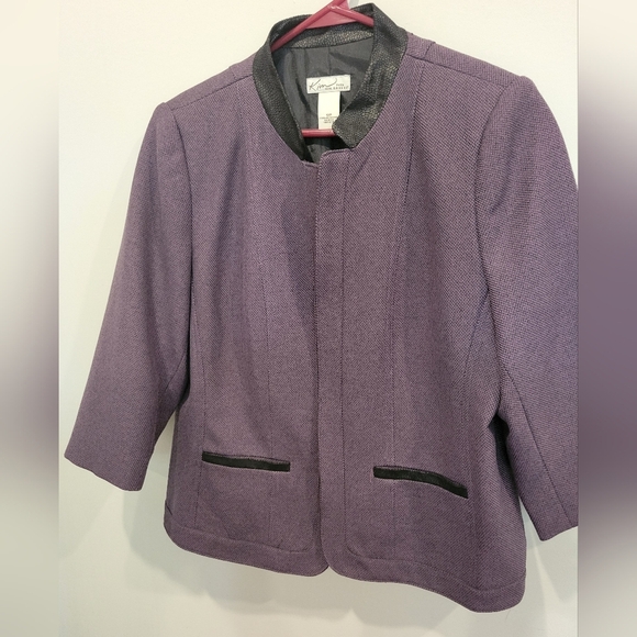 Kim Rogers Chocolate Brown Open Front Blazer Jacket Lined Black trim 12P - Picture 2 of 9